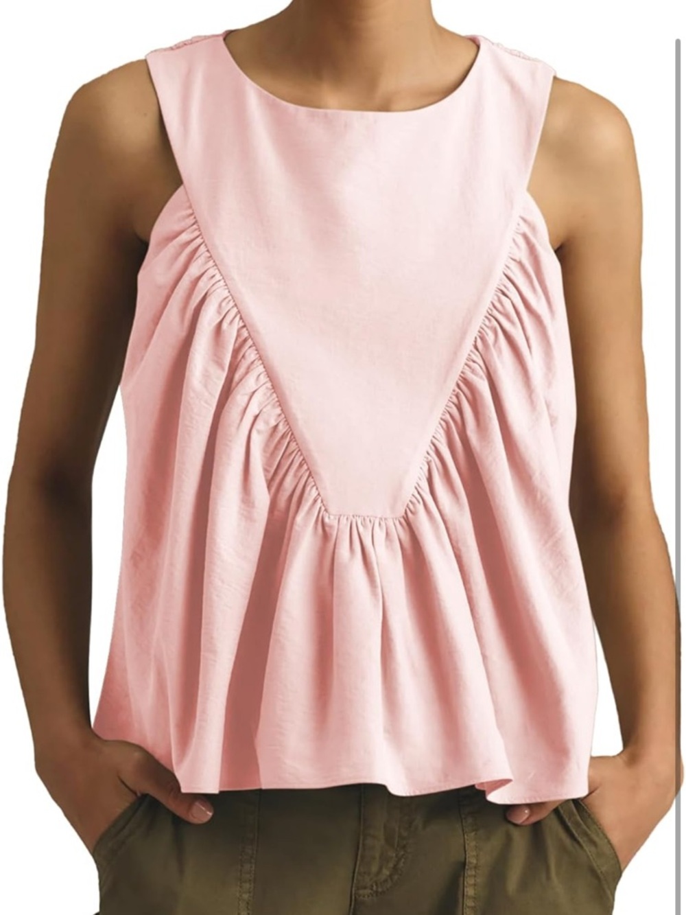 Sleeveless Pink Ruffle Front Women's Top